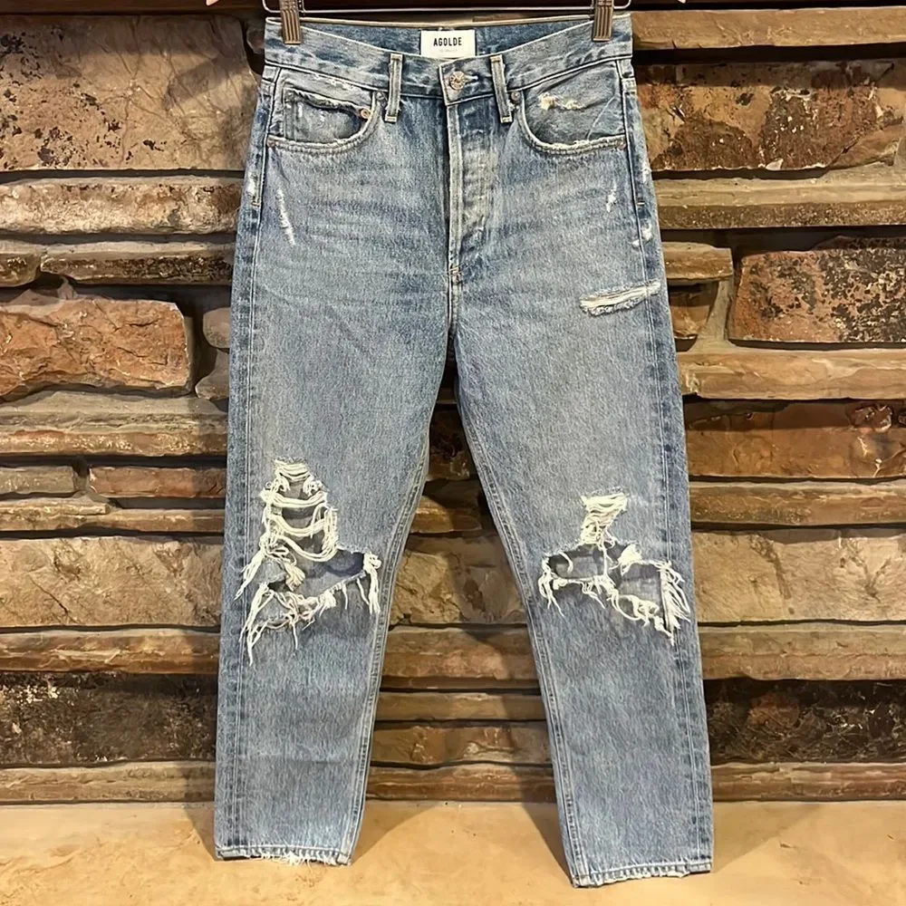 Agolde 90s Mid Rise Loose Fit Distressed Jeans